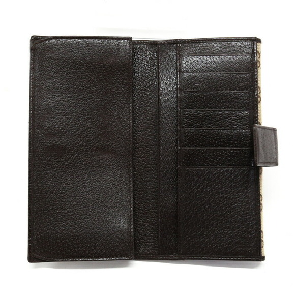 Gucci Double hook Long Wallet GG Canvas Calfskin Leather Flap Brown Beige - Picture 7 of 11